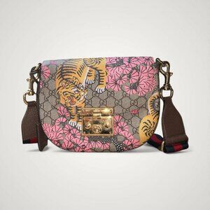 Gucci GG Supreme Monogram Tian Web Medium Padlock Messenger Shoulder Bag